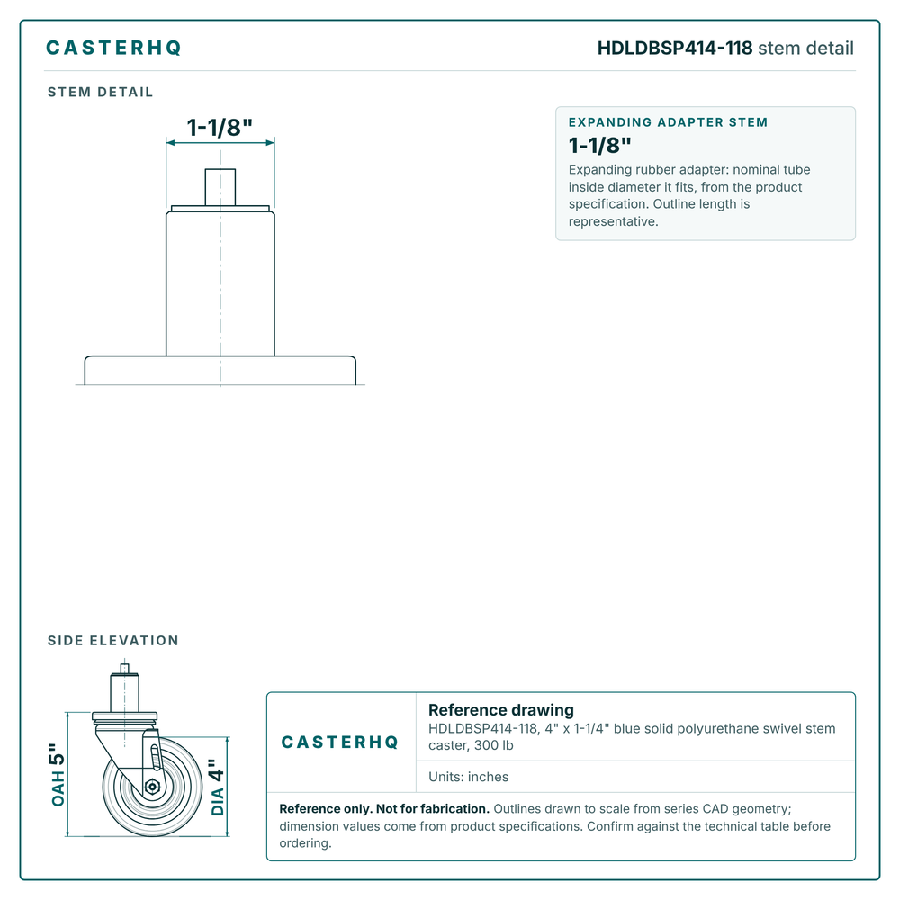 HDLDBSP414-118 stem detail drawing, expanding adapter stem 1-1/8"