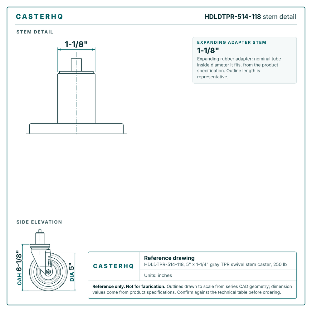 HDLDTPR-514-118 stem detail drawing, expanding adapter stem 1-1/8"