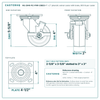 HQ-2040-PL1-PHR-2SB2S 4 x 2 in phenolic swivel caster with brake reference drawing, 800 lb per caster (set of 4: 2 swivel with brake + 2 swivel), side, front and top plate views with dimensions