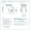 HQ-2040-PL1-PHR-4SB 4 x 2 in phenolic swivel caster with brake reference drawing, 800 lb per caster (set of 4: 4 swivel with brake), side, front and top plate views with dimensions