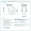 HQ-2050-PL1-PHR-4S 5 x 2 in phenolic swivel caster reference drawing, 800 lb per caster (set of 4: 4 swivel), side, front and top plate views with dimensions