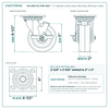 HQ-2050-PL1-PHR-4SB 5 x 2 in phenolic swivel caster with brake reference drawing, 800 lb per caster (set of 4: 4 swivel with brake), side, front and top plate views with dimensions
