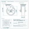 HQ-2060-PL1-PIR-2SB2R-RS 6 x 2 in red polyurethane swivel caster with brake reference drawing, 1,250 lb per caster (set of 4: 2 swivel with brake + 2 rigid), side, front and top plate views with dimensions