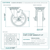 HQ-2060-PL1-PIR-4SB-RS 6 x 2 in red polyurethane swivel caster with brake reference drawing, 1,250 lb per caster (set of 4: 4 swivel with brake), side, front and top plate views with dimensions