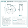 HQ-2080-PL1-PHR-2SB2R 8 x 2 in phenolic swivel caster with brake reference drawing, 1,000 lb per caster (set of 4: 2 swivel with brake + 2 rigid), side, front and top plate views with dimensions
