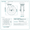 HQ-2080-PL1-PHR-2SB2S 8 x 2 in phenolic swivel caster with brake reference drawing, 4,000 lb set of 4 (2 brake + 2 swivel), side, front and top plate views with dimensions