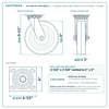 HQ-2080-PL1-PHR-2SB2S 8 x 2 in phenolic swivel caster reference drawing, 4,000 lb set of 4 (2 brake + 2 swivel), side, front and top plate views with dimensions