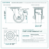 HQ-2140-PL1-PIR-2TL2R-RS 4 x 2 in red polyurethane total lock swivel caster reference drawing, 700 lb per caster (set of 4: 2 total lock swivel + 2 rigid), side, front and top plate views with dimensions