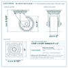 HQ-2140-PL1-PIR-2TL2S-RS 4 x 2 in red polyurethane swivel caster reference drawing, 700 lb per caster (set of 4: 2 total lock swivel + 2 swivel), side, front and top plate views with dimensions