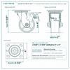 HQ-2140-PL1-PIR-4TL-RS 4 x 2 in red polyurethane total lock swivel caster reference drawing, 700 lb per caster (set of 4: 4 total lock swivel), side, front and top plate views with dimensions
