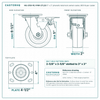 HQ-2150-PL1-PHR-2TL2S 5 x 2 in phenolic total lock swivel caster reference drawing, 800 lb per caster (set of 4: 2 total lock swivel + 2 swivel), side, front and top plate views with dimensions