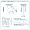 HQ-2150-PL1-PHR-2TL2S 5 x 2 in phenolic swivel caster reference drawing, 800 lb per caster (set of 4: 2 total lock swivel + 2 swivel), side, front and top plate views with dimensions