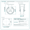 HQ-2150-PL1-PIR-2TL2R-RS 5 x 2 in red polyurethane rigid caster reference drawing, 1,000 lb per caster (set of 4: 2 total lock swivel + 2 rigid), side, front and top plate views with dimensions