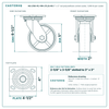 HQ-2150-PL1-PIR-2TL2S-RS 5 x 2 in red polyurethane swivel caster reference drawing, 1,000 lb per caster (set of 4: 2 total lock swivel + 2 swivel), side, front and top plate views with dimensions