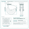 8" x 2" phenolic total lock swivel caster reference drawing, side, front and top plate views with dimensions