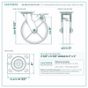 HQ-2180-PL1-PIR-4TL-RS 8 x 2 in red polyurethane total lock swivel caster reference drawing, 1,250 lb per caster (set of 4: 4 total lock swivel), side, front and top plate views with dimensions