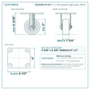 3 x 1-1/4 in phenolic rigid caster reference drawing, 4 x 4-1/2 in top plate, side, front and top plate views with dimensions
