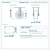 HQ1330R-PL1-PH 3 x 1-1/4 in phenolic rigid caster reference drawing, side, front and top plate views with dimensions