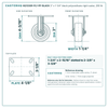 3 x 1-1/4 in black polyurethane rigid caster reference drawing, 3-1/8 x 4-1/8 in top plate, side, front and top plate views with dimensions