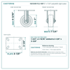 3" x 1-1/4" polyolefin rigid caster reference drawing, side, front and top plate views with dimensions