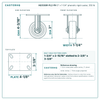HQ1330R-PL2-PH 3 x 1-1/4 in phenolic rigid caster reference drawing, side, front and top plate views with dimensions