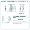 HQ1330R-PL2-PP-RED 3 x 1-1/4 in red polyurethane rigid caster reference drawing, side, front and top plate views with dimensions