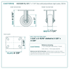HQ1330R-PL2-SP 3 x 1-1/4 in blue solid polyurethane rigid caster reference drawing, side, front and top plate views with dimensions