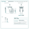 HQ1330S-GR1-NY 3" x 1-1/4" white nylon swivel stem caster, 300 lb reference drawing, side, front and stem views with dimensions