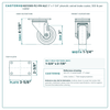 3" x 1-1/4" phenolic swivel brake caster reference drawing, side, front and top plate views with dimensions