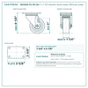 HQ1330S-PL1-PH-AS 3 x 1-1/4 in phenolic swivel caster reference drawing, 300 lb per caster (set of 4 swivel casters, 1,200 lb per set), side, front and top plate views with dimensions