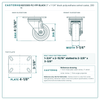3 x 1-1/4 in black polyurethane swivel caster reference drawing, 3-1/8 x 4-1/8 in top plate, side, front and top plate views with dimensions