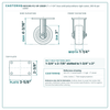 3" x 1-1/4" blue solid polyurethane rigid caster reference drawing, side, front and top plate views with dimensions