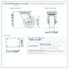 3" x 1-1/4" blue solid polyurethane swivel brake caster reference drawing, side, front and top plate views with dimensions