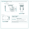 3" x 1-1/4" blue solid polyurethane swivel brake caster reference drawing, side, front and top plate views with dimensions