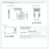 3" x 1-1/4" blue solid polyurethane swivel brake caster reference drawing, side, front and top plate views with dimensions