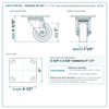 3 x 1-1/4 in blue solid polyurethane caster reference drawing, 4 x 4-1/2 in top plate, side, front and top plate views with dimensions