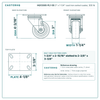 3 x 1-1/4 in cast iron caster reference drawing, 3-1/8 x 4-1/8 in top plate, side, front and top plate views with dimensions