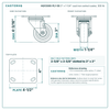 3 x 1-1/4 in cast iron caster reference drawing, 4 x 4-1/2 in top plate, side, front and top plate views with dimensions