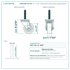 HQ1330S-TS2-NY 3" x 1-1/4" white nylon swivel stem caster, 300 lb reference drawing, 1/2"-13 x 2-3/4" threaded stem, side, front and stem views with dimensions