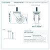 HQ1330S-TS2-NY 3" x 1-1/4" white nylon swivel stem caster, 300 lb reference drawing, side, front and stem views with dimensions