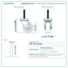 HQ1330S-TS2-PH 3" x 1-1/4" phenolic swivel stem caster, 350 lb reference drawing, 1/2"-13 x 2-3/4" threaded stem, side, front and stem views with dimensions