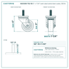 HQ1330S-TS2-SS 3" x 1-1/4" semi-steel swivel stem caster, 300 lb reference drawing, side, front and stem views with dimensions