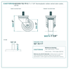 HQ1330S-TS2-TP-D 3" x 1-1/4" thermoplastic rubber swivel stem caster, 225 lb reference drawing, 1/2"-13 x 1" threaded stem, side, front and stem views with dimensions