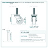 3" x 1-1/4" thermoplastic rubber swivel stem caster reference drawing, side, front and top plate views with dimensions