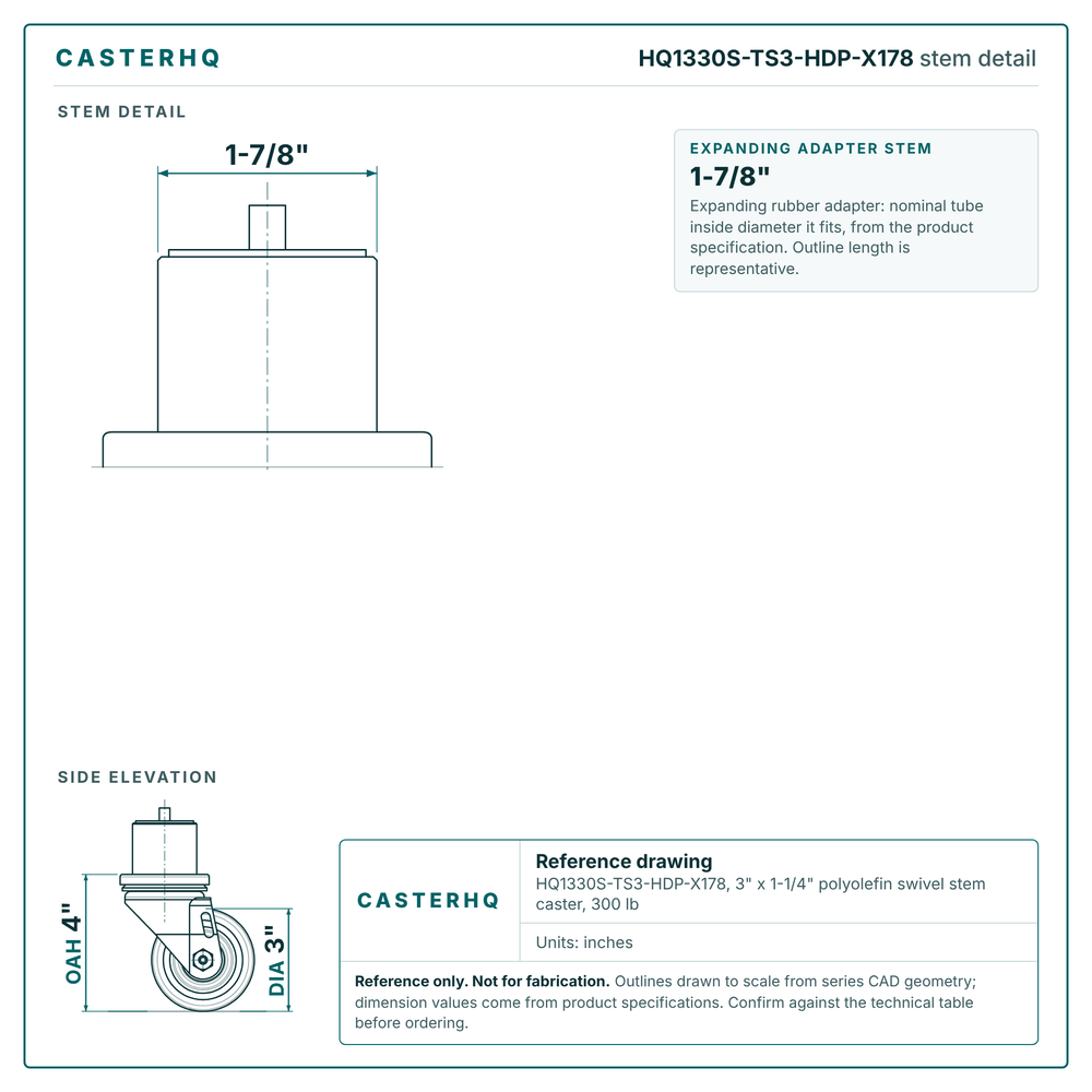 HQ1330S-TS3-HDP-X178 stem detail drawing, expanding adapter stem 1-7/8"