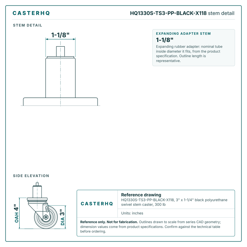 HQ1330S-TS3-PP-BLACK-X118 stem detail drawing, expanding adapter stem 1-1/8"