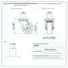 HQ1330S-TS3-PP-BLACK-X1316 3" x 1-1/4" black polyurethane swivel stem caster, 300 lb reference drawing, side, front and stem views with dimensions
