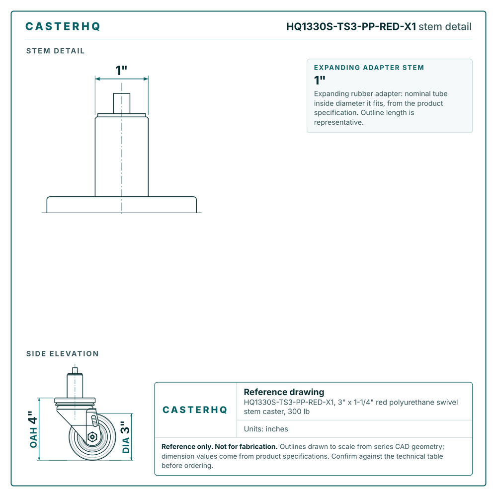 HQ1330S-TS3-PP-RED-X1 stem detail drawing, expanding adapter stem 1"