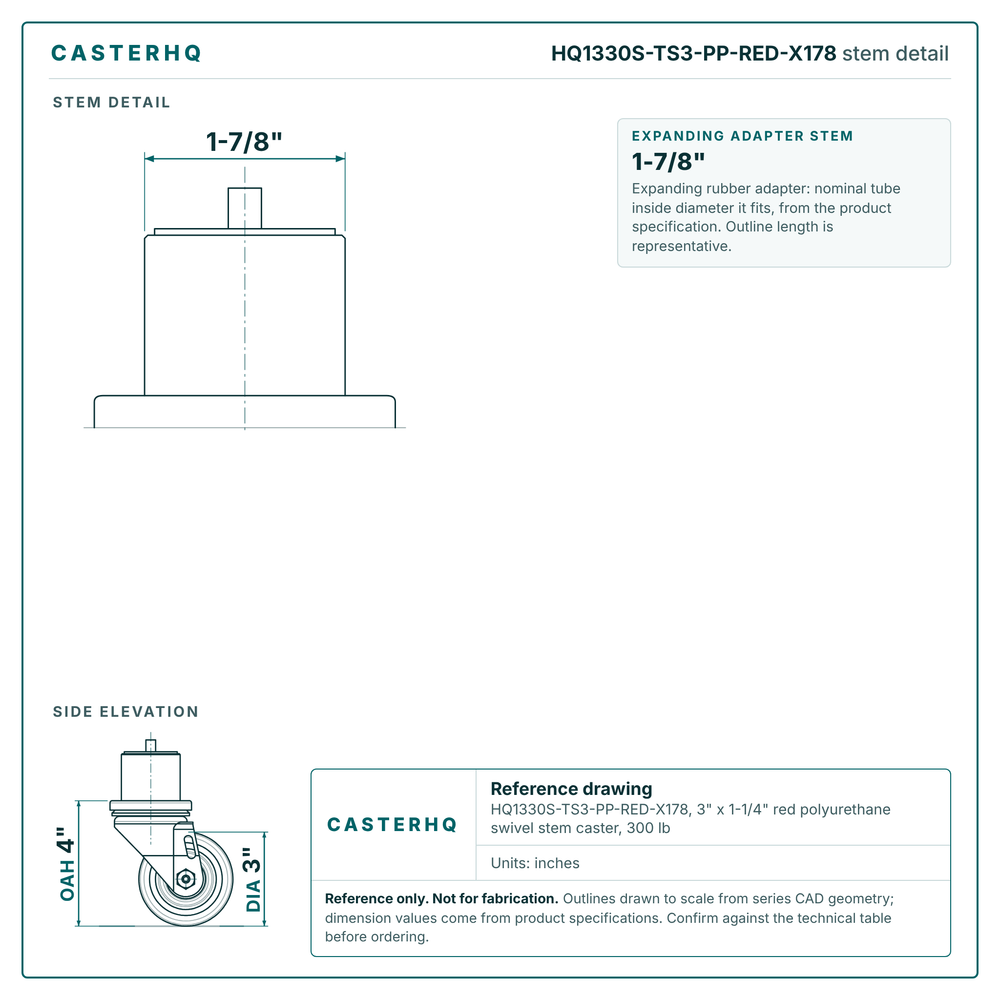 HQ1330S-TS3-PP-RED-X178 stem detail drawing, expanding adapter stem 1-7/8"