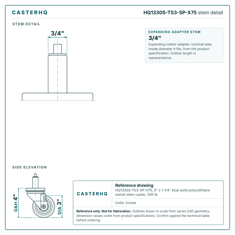 HQ1330S-TS3-SP-X75 stem detail drawing, expanding adapter stem 3/4"